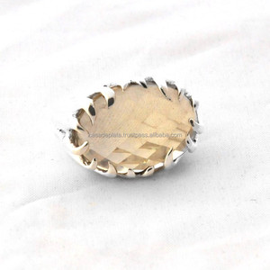 Anillo de Plata de Ley 925 con Cuarzo Limón de Corte Ovalado Natural, Engaste de Puntas, Clásico y Elegante, Regalo de Aniversario de Bodas - Product Image 1