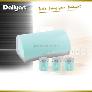 Roll Top <strong>Bread</strong> <strong>Bin</strong> and 3 Coffee, Tea and Sugar Canisters Set - Stainless Steel in 3 Fresh Colours - Mint <strong>Green</strong> - Product Image 2