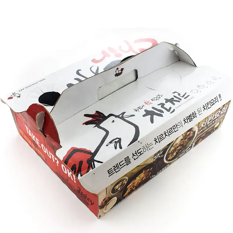패스트 푸드, 피자, 프라이드 치킨을위한 맞춤형 친환경 접이식 포장 테이크 아웃 종이 상자