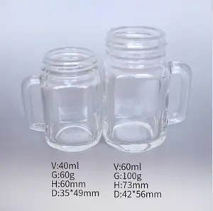 1 Oz Glass Handle Spice Jar Mason Grosir Mini Kosong Kaca Pegangan Botol dengan Topi Logam