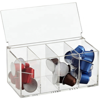 Boîte de rangement de luxe en acrylique transparent à 4 compartiments avec couvercle à charnières pour capsules Nespresso ou sachets de thé
