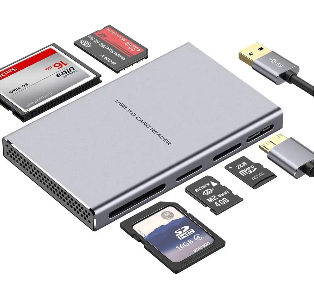 سبائك الألومنيوم USB 3.0 قارئ بطاقات مع SD ، مايكرو ، CF ، MS و M2