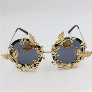 Retro Decor Metal Golden Butterfly Leaf Women's Sunglasses Tourism Driving Anti-UV glasses