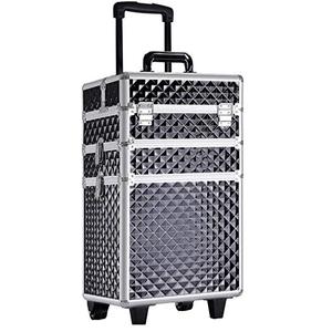 Diamant Noir En Aluminium Verrouillable Roulant Étui De Train De Maquillage <span class=keywords><strong>Esthéticienne</strong></span> Artiste Bijoux Chariot De Maquillage Étui De Voyage avec 2 Roues - Product Image 5
