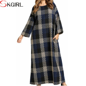 2022 <span class=keywords><strong>abiti</strong></span> islamici oem abbigliamento arabo da donna o collo manica lunga plaid musulmano autunno inverno abaya progetta abito - Product Image 1