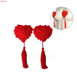 Sexy Rose Decoration Handmade Adhesive Silicone Reusable Tassel Nipple Pasties