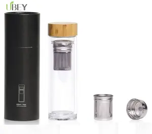 2023 new product double walled high borosilicate glass drinking bottle with 304 stainless steel tea infuser