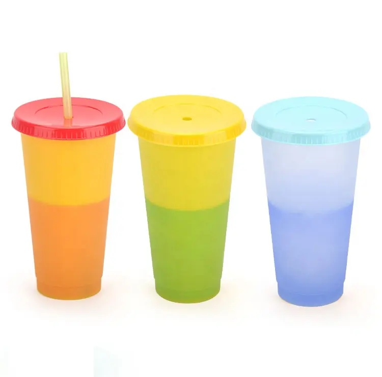 새로운 생산 뜨거운 판매 차가운 색상 변경 플라스틱 텀블러 컵 도매