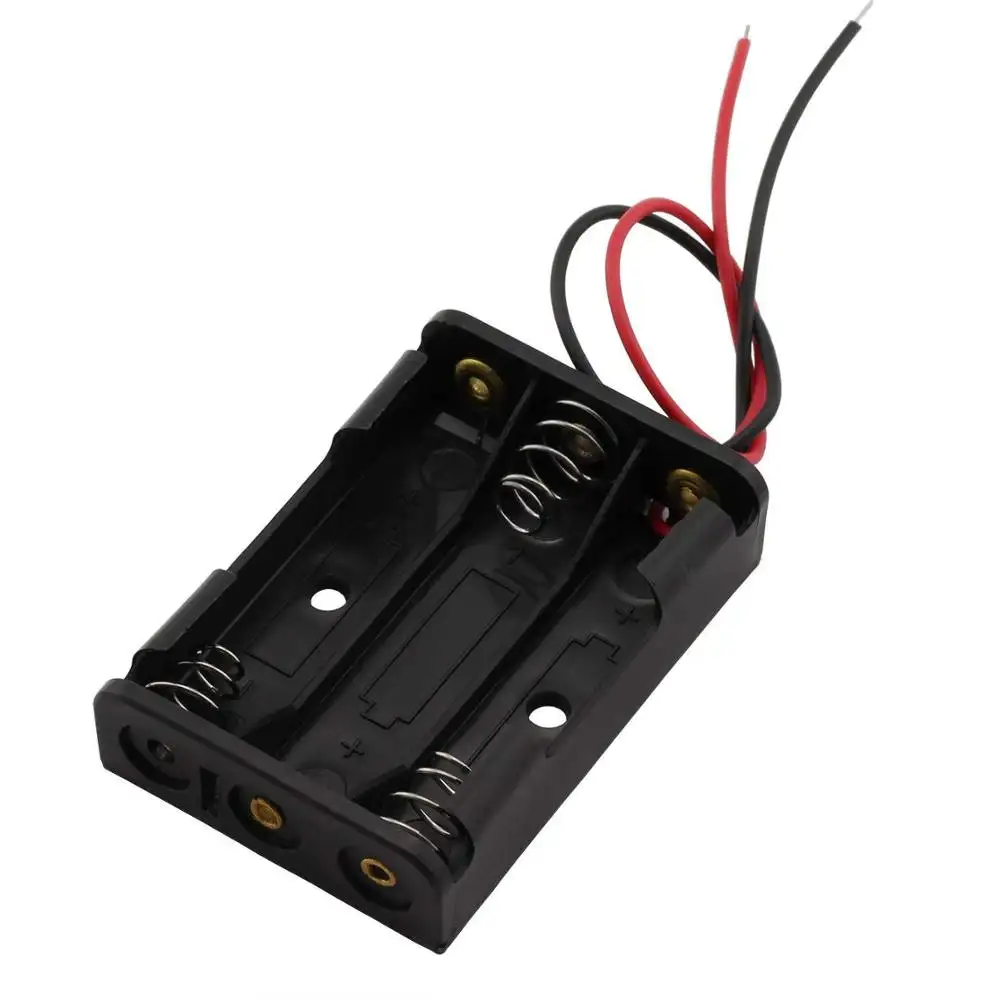 AA 3 x 1.5V Battery Case Holder 3 Slots x 1.5V AAA Battery Spring Clip Storage Box - with Black Red Wire Leads