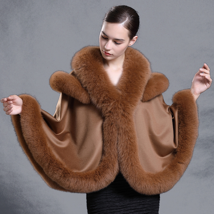 CX-B-P-66B Лисий меховой оторочкой капюшона с кашемир накидкой