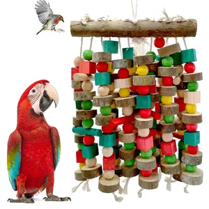 Large Parrot Toy Multicolored Natural Wood Bird Block Tearing Chewing Toy Great Medium to Large Parrots and Birds Like Afri