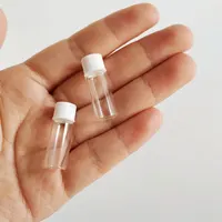 Frascos de vidro transparentes de 1ml, frasco de vidro pequeno com tampa de parafuso plástico branco, 10*28mm