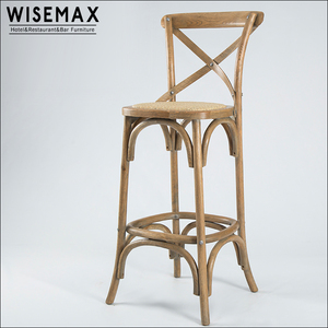 Vente en gros de meubles WISEMAX Tabouret de <span class=keywords><strong>bar</strong></span> en bois de chêne à dossier croisé de style antique avec siège en rotin Restaurant Dining X <span class=keywords><strong>Chaise</strong></span> de <span class=keywords><strong>bar</strong></span> haute - Product Image 6