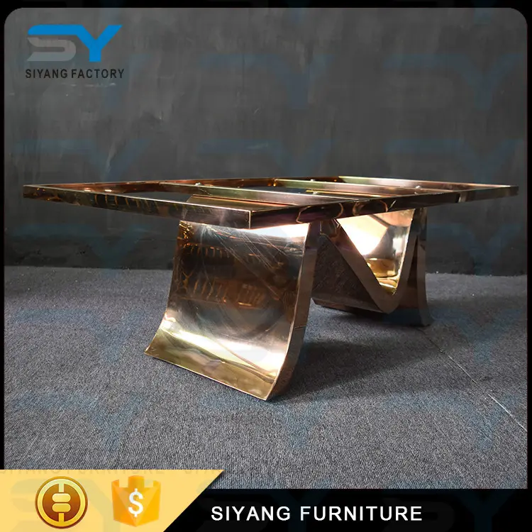 2017 moderna mesa de café de cristal de acero inoxidable forma roung