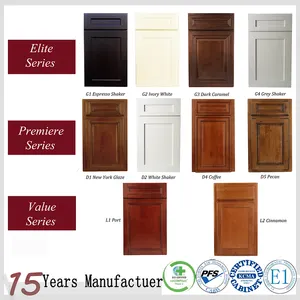 Armarios y accesorios de cocina, armarios planos estándar americano, diseño de puerta de madera sólida