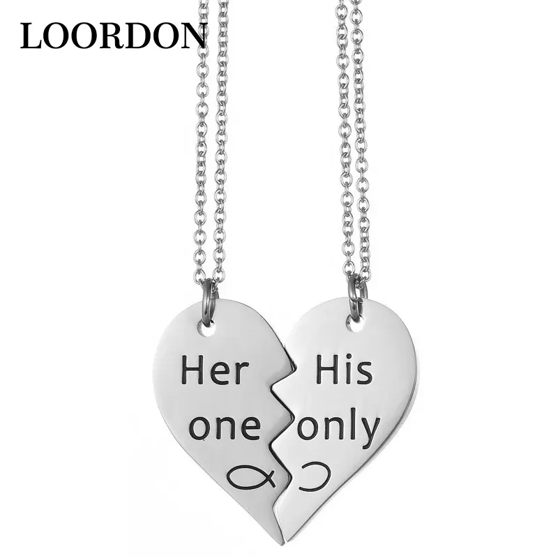LOORDON STOCKステンレス鋼彼女の1つ彼の唯一のカップルネックレススプリットブロークンハートペンダントバレンタインギフト
