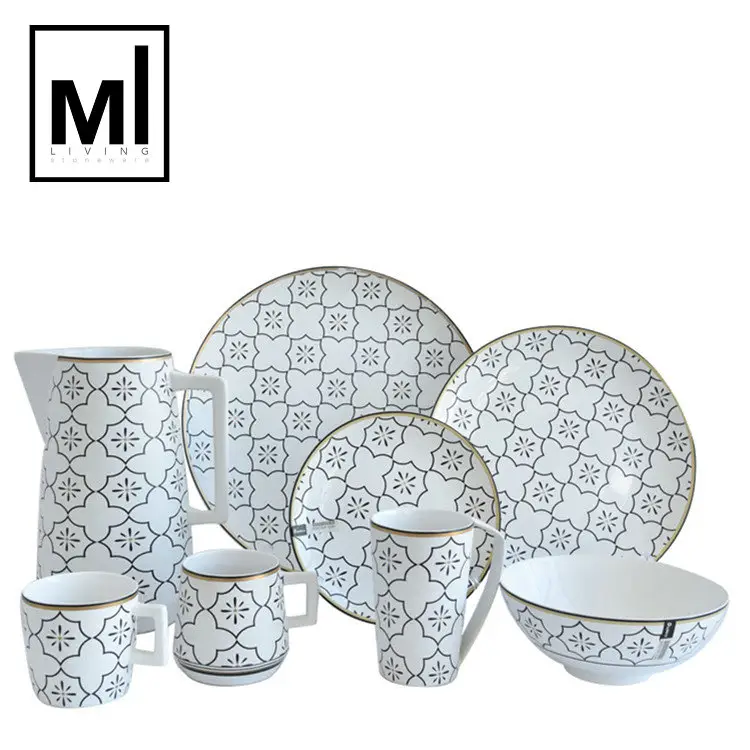 Gorgeous royal style tableware custom logo porcelain dinnerware sets with gold rim