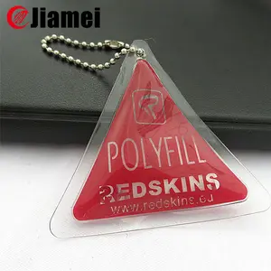 JIAMEI with feather inside garment tags waterproof clear plastic PVC down inflation hangtag