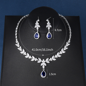Grande <span class=keywords><strong>collana</strong></span> di gioielli da sposa <span class=keywords><strong>blu</strong></span> <span class=keywords><strong>con</strong></span> orecchini pendenti alla moda abito da sposa donna <span class=keywords><strong>con</strong></span> taglio a pera CZ Marquise zirconi cubici - Product Image 3