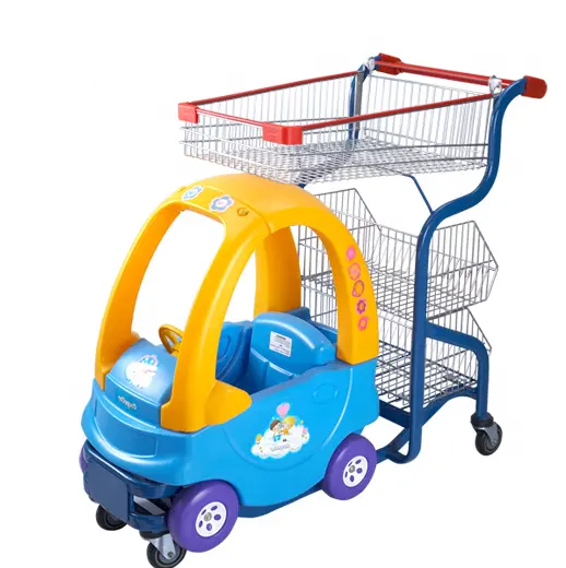 Supermarket unfoldable shopping trolley cart with kids toy car