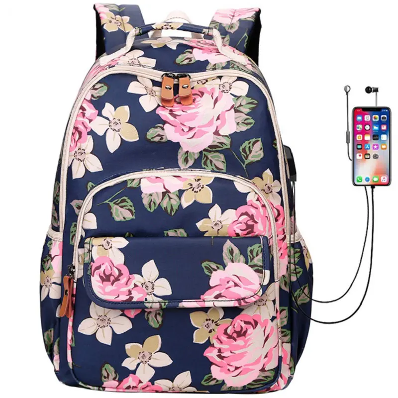 Trend ing Rucksack Tasche wasserdicht USB Rucksack Blumen Schult aschen für Mädchen Casual Sports School Rucksäcke Mochi las