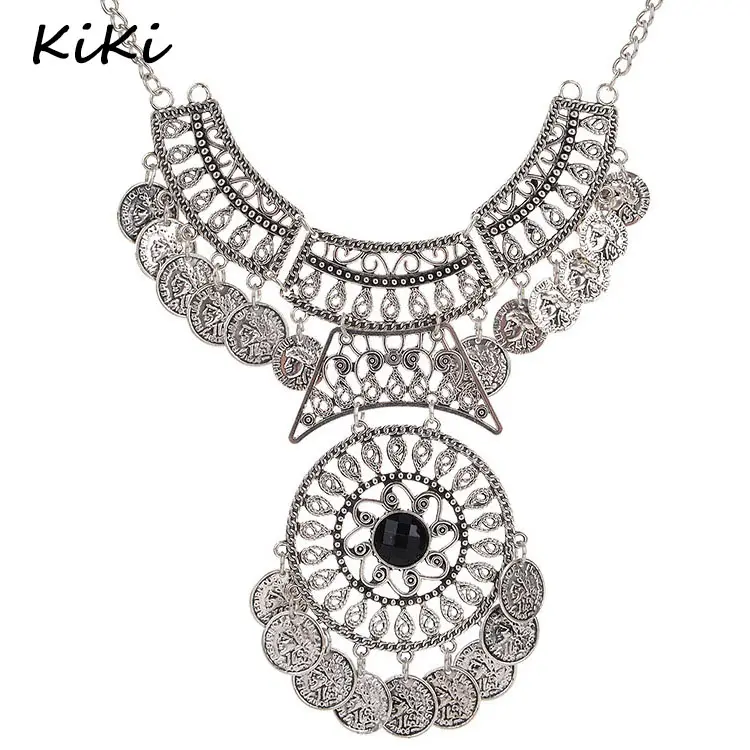 >>>KIKI Jewelry Europe Sliver Coin Hollow Necklace For Woman New Vintage Necklaces
