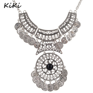 > <span class=keywords><strong>KIKI</strong></span> de Europa plata moneda hueco Collar para mujer nueva collares Vintage - Product Image 1