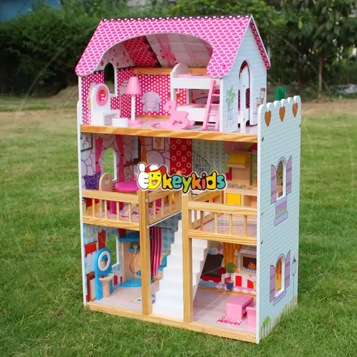 2017 Wholesale pretend play wooden kids house best design wooden kids house girls pink wooden kids house W06A163-S