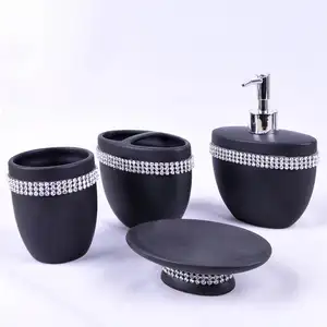 Black Matt Acrylic Diamond Ceramic Mosaic Bathroom Accessories