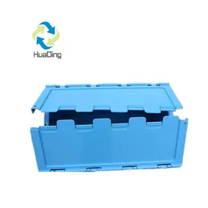 Heavy Duty Plastic Moving Boxes Attached Lid Containers Industrial Folding Tote Box For Warehouse