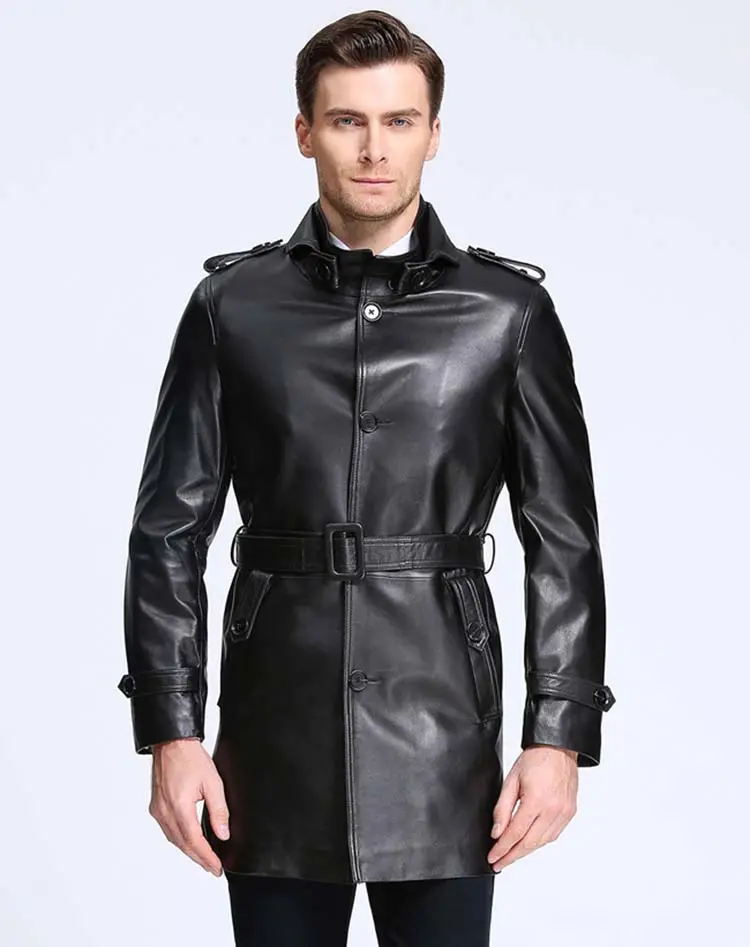 New Style Custom Your Logo Pu Leather Long Jacket Men With Lots Of Pockets