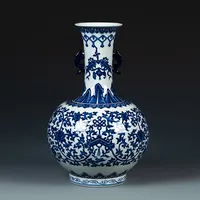 屋内装飾のための芸術的なjingdezhen手作りセラミック青と白の花瓶