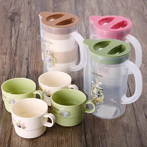 KJH Live 750ML BPA Gratis Grosir Plastik Air Dingin Pitcher dengan 4 Cangkir Full Set