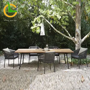 Европейский уличный Плетеный веревочный стул с алюминиевой рамкой для патио, садовые наборы для двора и отеля