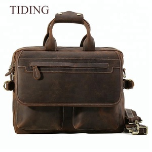 Rétro Exécutif Fou <span class=keywords><strong>Cheval</strong></span> En Cuir Mallette 14 Pouces Ordinateur Portable Sac D'affaires Personnalisé <span class=keywords><strong>De</strong></span> Qualité Supérieure - Product Image 1