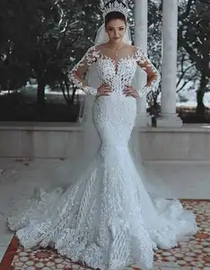 Gaun Pernikahan Berpayet Manik-manik Gading, Gaun Pengantin Mewah Seksi dengan Kereta Miring 2020