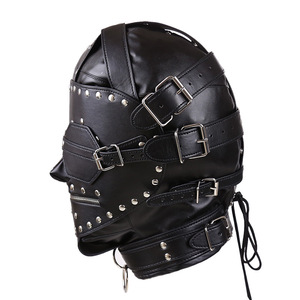 Imbracatura in Pelle Nera con Cappuccio e Lucchetto, Maschera con Copertura per Occhi per Giochi di Ruolo o Contenzione - Product Image 2