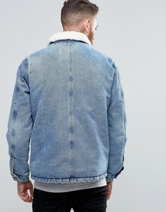 Veste en jean doublée en polaire avec patte de boutonnage KY, surpiqûres contrastées couleur tabac, pour homme, lavage bleu élégant, vestes chaudes pour homme, hiver - Product Image 4