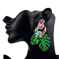 Wholesale New Design African Statement Crystal Inlay Flower Leaf Pendant Earrings For Women