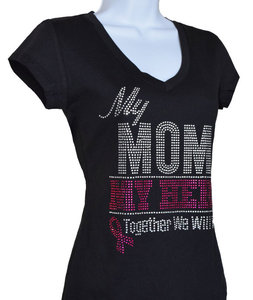 T-Shirt Personalizzata con Cristalli Termoadesivi 'My Mom Is My Hero Together We Will Win Breast Cancer' Produzione all'Ingrosso - Product Image 2