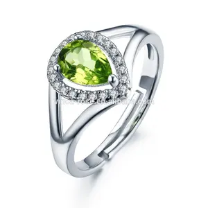 Mode sterling perhiasan perak cincin batu permata hijau peridot olivine batu cincin untuk wanita