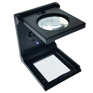Lensa Kaca Film Optik Kaca Pembesar Kain Logam Hitam Matt Tiga Kali Lipat Penghitung Benang Kaca dengan Lampu LED