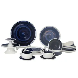 China housewares blue under glazed high grade 32 pcs porcelain dinner set for wedding