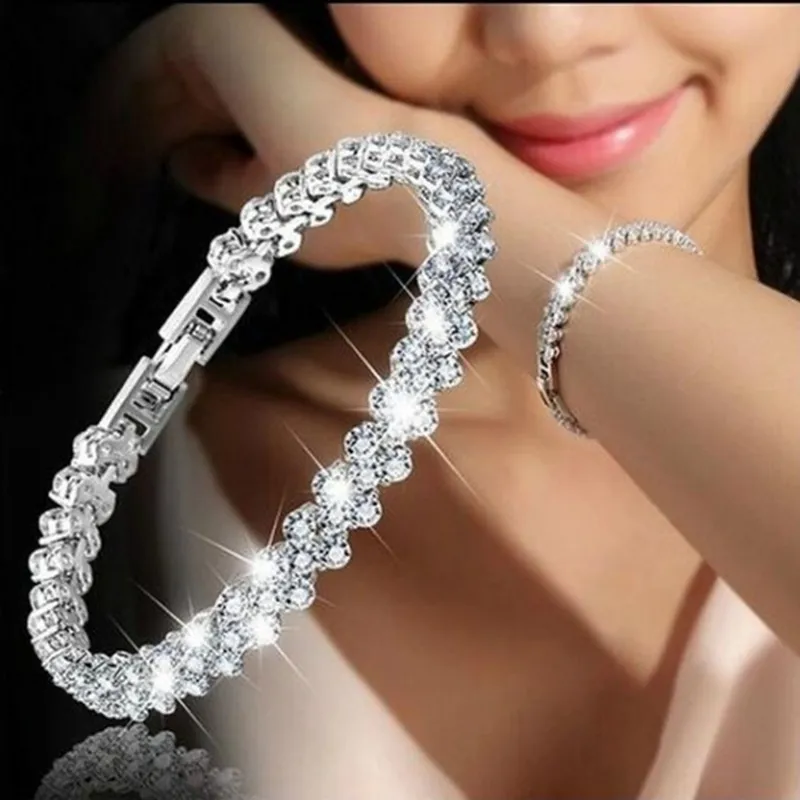 3 Color Women Fashion Roman Style Woman 925 Sterling Silver Crystal Diamond Bracelets