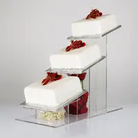 En gros clair acrylique Cascade Coudé 3 Niveaux Carré Présentoir de gâteau de mariage