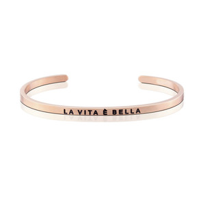 Nuovo Bracciale dal Design Minimalista, Vendita all'Ingrosso dalla Cina, Bracciale Rigido '<span class=keywords><strong>La</strong></span> Vita è <span class=keywords><strong>Bella</strong></span>' in Argento Sterling Classico - Product Image 3