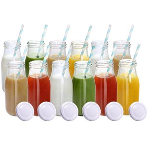 Bouteille à lait en verre avec couvercles blancs réutilisables, 1000ml, pour boisson, nouveauté, avec pailles - Product Image 3
