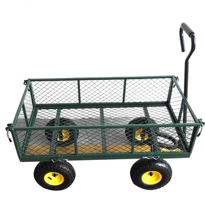 Chariot de jardin d'extérieur en acier de haute qualité à 4 roues Chariot de remorque grillagé à usage intensif - Product Image 1