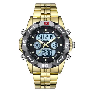 Stryve Brand Luxury Brand Men Sports Watches Waterproof LED Quartz Dual Display Men's Stainless Steel Digital Watches