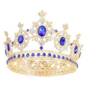 Groothandel gold prom pageant tiara volledige ronde religie crystal tiara kroon